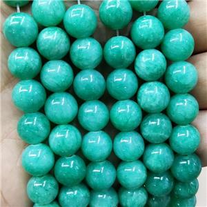 Natural Honey Jade Beads Smooth Round Green Dye, 12mm dia, 31pcs per st