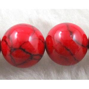 Mashan Jade Beads Red Turq Dye Smooth Round, 14mm dia, 27pcs per st