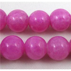 jade beads, hot-pink, round, stabile, approx 10mm dia, 38pcs per st