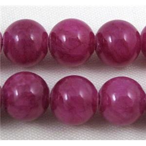 deep hotpink jade beads, round, stabile, approx 6mm dia, 66pcs per st