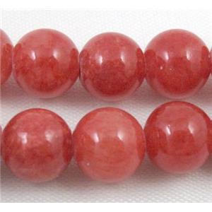 red jade beads, round, stabile, approx 8mm dia, 48pcs per st