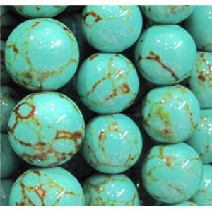 round green turquoise beads, synthetic, approx 6mm dia, 15.5 inches