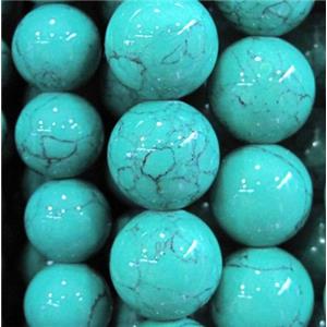 synthetic turquoise beads, green, round, approx 12mm dia, 15.5 inches