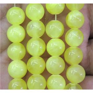 yellow jade bead, round, stabile, 14mm dia, 28pcs per st