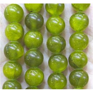 jade bead, round, stabile, olive, approx 4mm dia