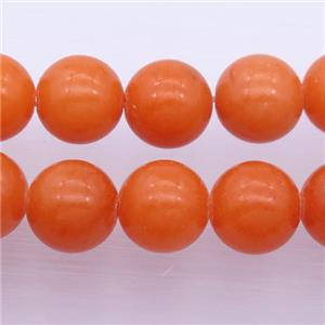 orange jade bead, round, stabile, approx 10mm dia, 38pcs per st