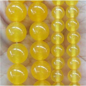 round jade stone beads, dye, golden, approx 10mm dia