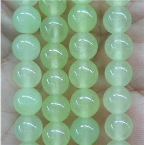 round jade stone beads, dye, lt.green, approx 12mm dia