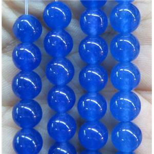 round jade stone beads, dye, royal blue, approx 8mm dia