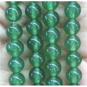 round jade stone beads, dye, green, approx 12mm dia