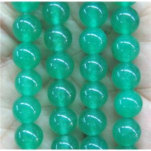 round jade stone beads, dye, green, approx 10mm dia