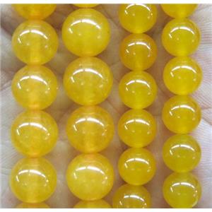 round jade stone beads, dye, golden, approx 10mm dia