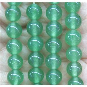 round jade stone beads, dye, green, approx 6mm dia