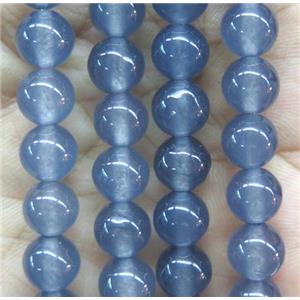 round jade stone beads, dye, blue gray, approx 12mm dia