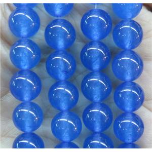 round jade stone beads, dye, blue, approx 12mm dia