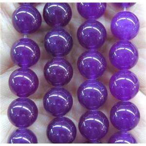 round jade stone beads, dye, purple, approx 8mm dia