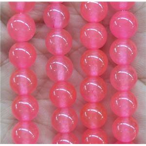 round jade stone beads, dye, pink, approx 8mm dia
