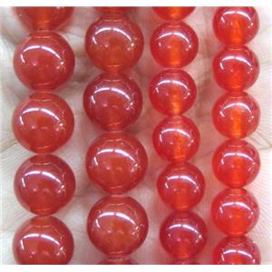 round jade stone beads, dye, ruby, approx 12mm dia