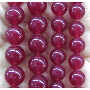 round jade stone beads, dye, deep ruby, approx 12mm dia