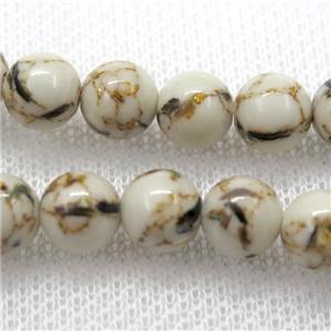round synthetic turquoise beads with shelled, beige, approx 4mm dia