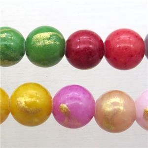 round JinShan Jade beads with gold foil, mixed color, approx 10mm dia