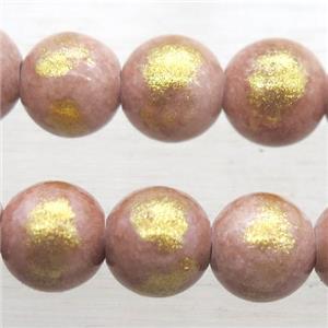 round peach JinShan Jade beads with gold foil, approx 6mm dia