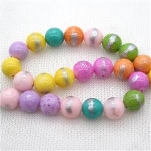 round Silvery Jade Beads with silver foil, mixed color, approx 12mm dia