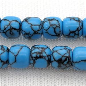 blue Synthetic Turquoise barrel beads, approx 8x9mm