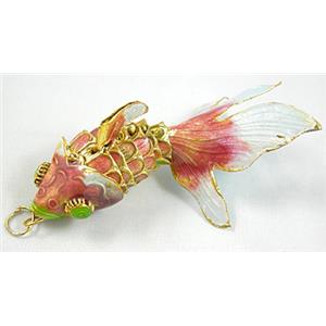 Cloisonne Brass Pendant Goldfish Pink, 75mm length
