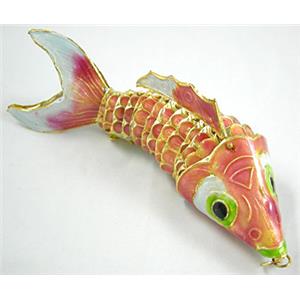 Cloisonne Brass Pendant Goldfish Pink, 125mm length