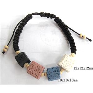 Handmade Lave Bracelet, 10x10x10mm, 12x12x12mm, approx 8 inch length