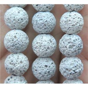 round Lava stone bead, white dye, approx 10mm dia