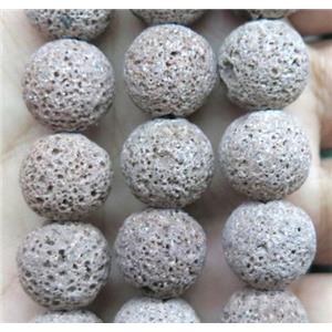 round Lava stone bead, coffee dye, approx 12mm dia