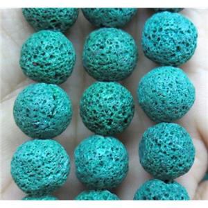 round Lava stone beads, green dye, approx 12mm dia