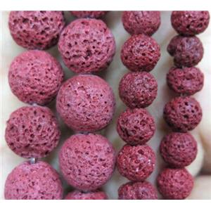 round Lava stone bead, red dye, approx 8mm dia