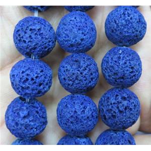 round Lava stone bead, blue dye, approx 12mm dia