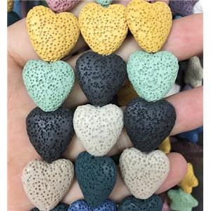 Lava stone beads, heart, mixed color, approx 20x20x7mm