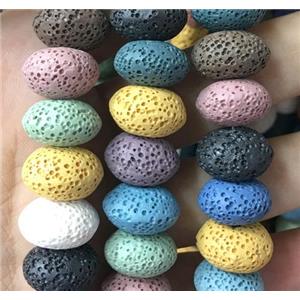 Lava stone beads, rondelle, mixed color, approx 15x10mm