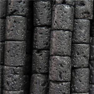 black Lava Stone beads, tube, approx 10x12mm