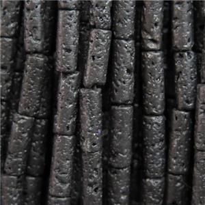 black Lava Stone beads, tube, approx 4x12mm