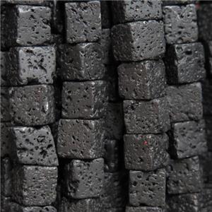 black Lava Stone beads, cube, approx 12x12mm
