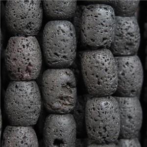 black Lava Stone beads, barrel, approx 12x16mm