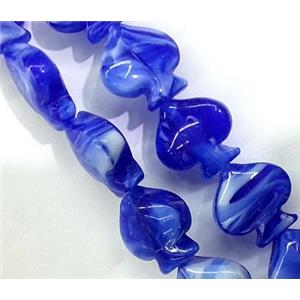 plated Lampwork glass bead, heart, blue, approx 17x17mm