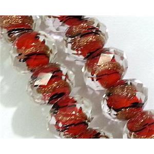 lampwork glass bead, faceted wheel, red, approx 9x12mm