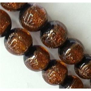lampwork glass beads, round, gold, 12mm dia