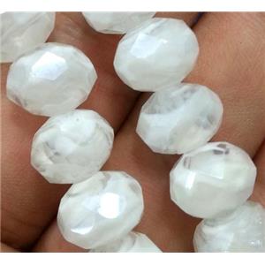 lampwork beads, faceted rondelle, white, approx 12mm dia