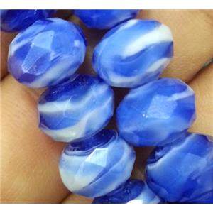 lampwork bead, faceted rondelle, blue, approx 12mm dia