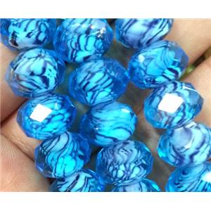 lampwork beads, faceted rondelle, aqua, approx 12mm dia