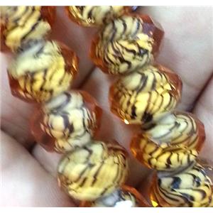 lampwork beads, faceted rondelle, yellow, approx 12mm dia