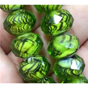 lampwork beads, faceted rondelle, green, approx 12mm dia